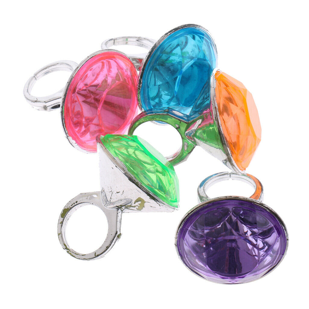 5 Pieces Colorful Plastic Diamond Rings Party Favor Toys For Kids Children