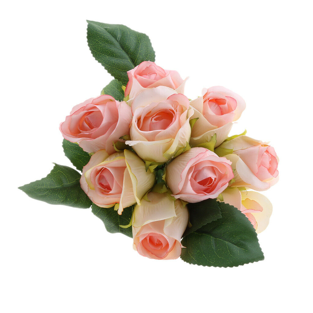 Artificial Roses Table Vase Arrangement Simulation Hand Tied Bouquet Pink