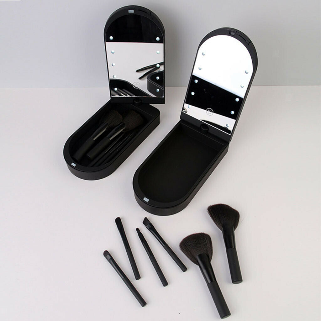 Makeup Mirror Box with 6 Makeup Brushes and Storage Box Touch Switch Light