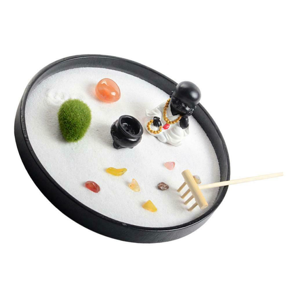 Round Mini Zen Garden Hanging Ornaments Desk Meditation Sandbox Dia 8.2"
