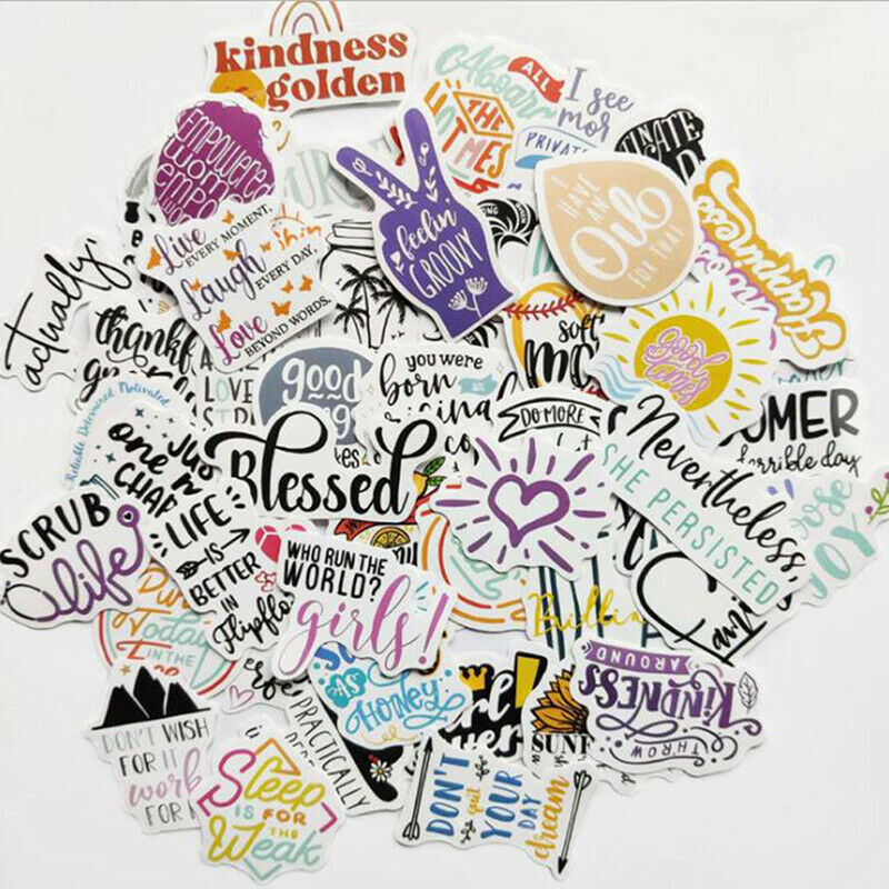 50x English Letters Ctoon Quotes Stickers Laptop Skatebod Luggage Decals^.l8