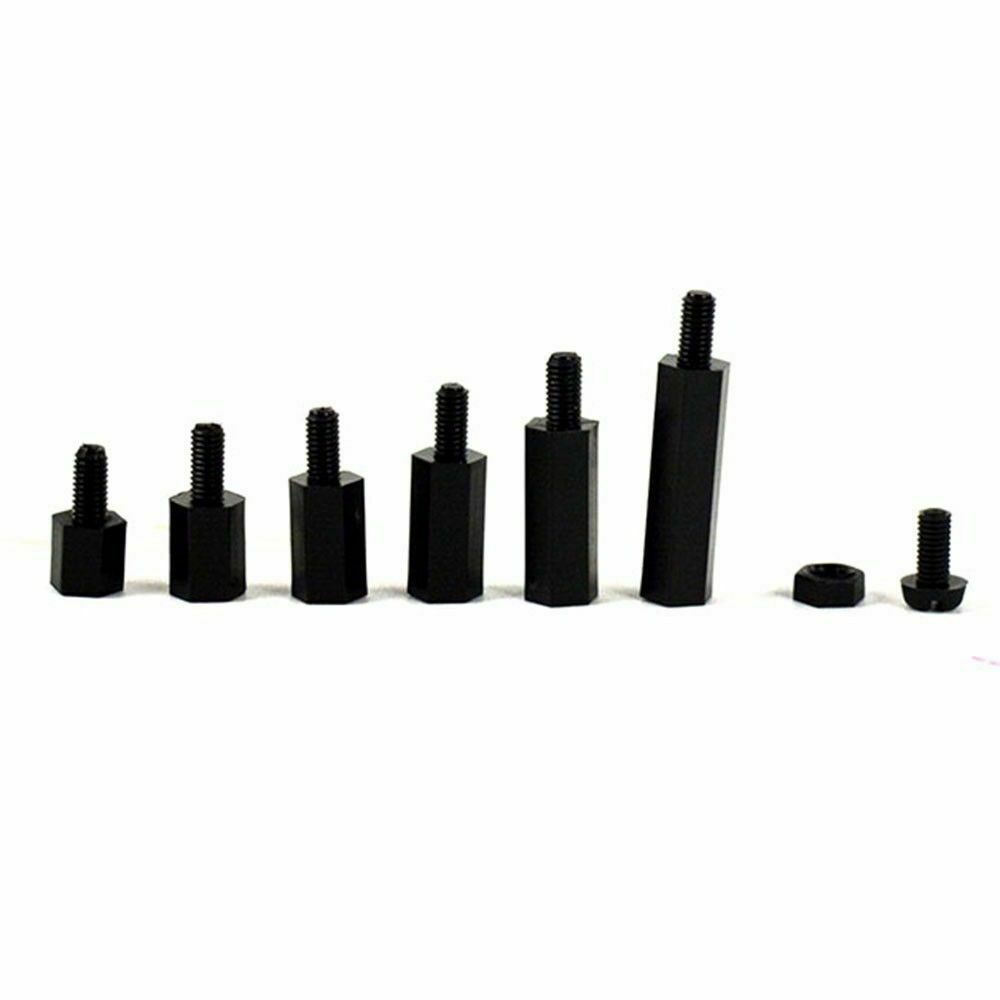 180Pcs Nylon M3 M-F Black Screw Nut Assorted Hex Spacers Stand-off Kit Set + Box