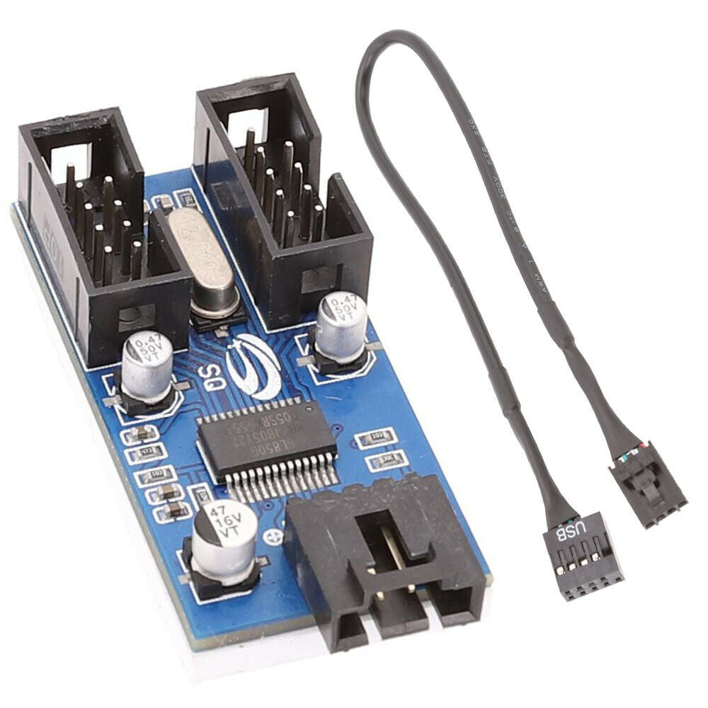 Motherboard USB 9Pin Header Splitter 1 to 2 Extension Cable 9-Pin HUB Connector