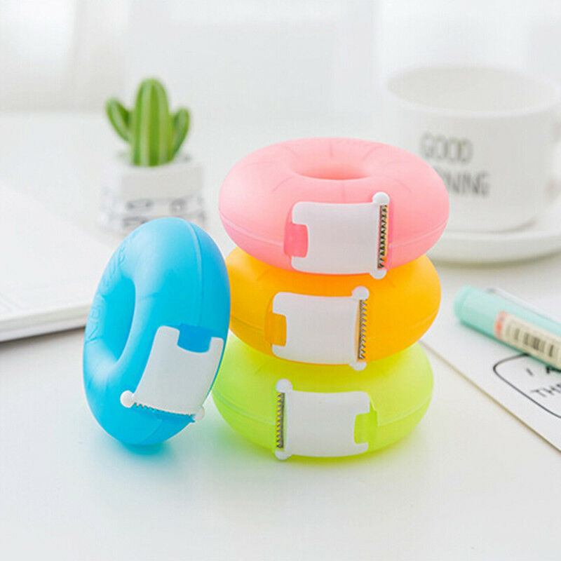 1xcartoon tape dispenser stationery portable donut tape holder invisible tape_SJ