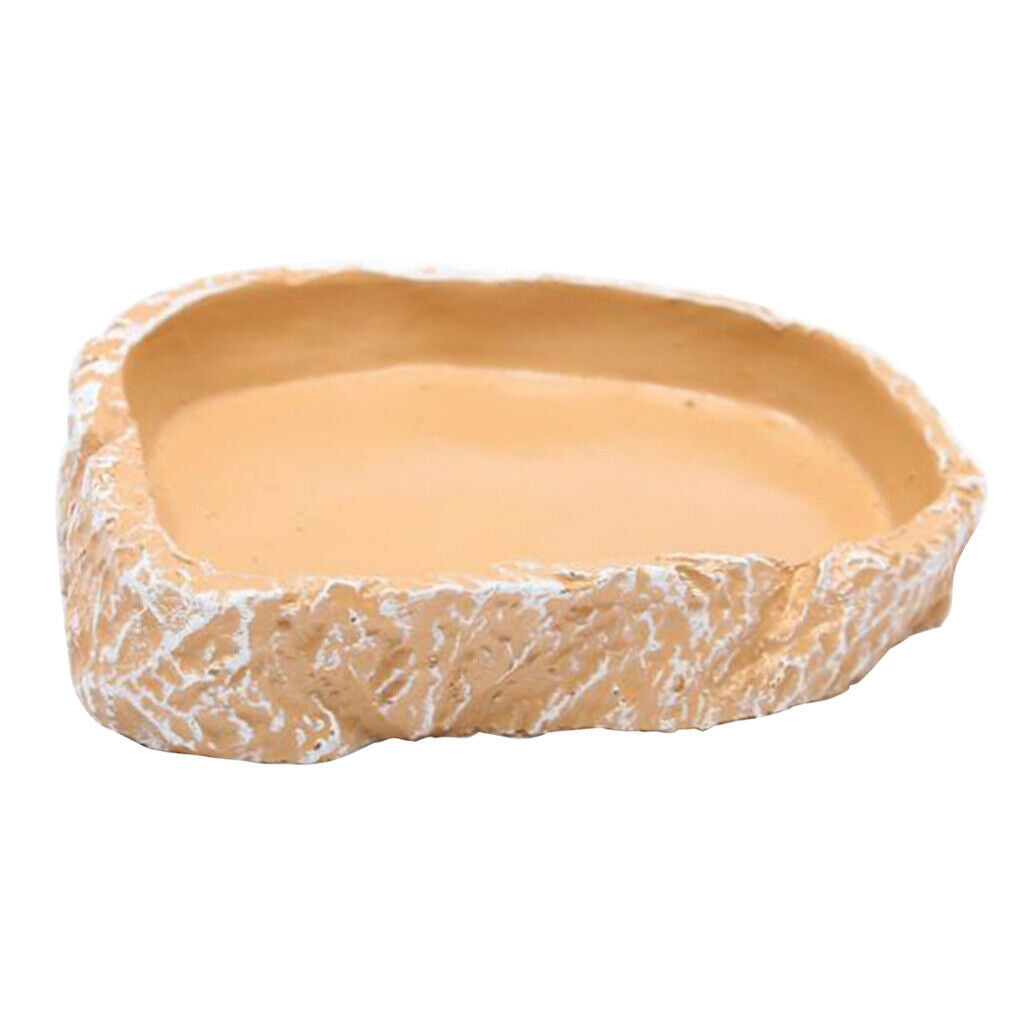Beige Reptile Food and Water Bowl for Pet Aquarium Ornament Terrarium Dish Plate