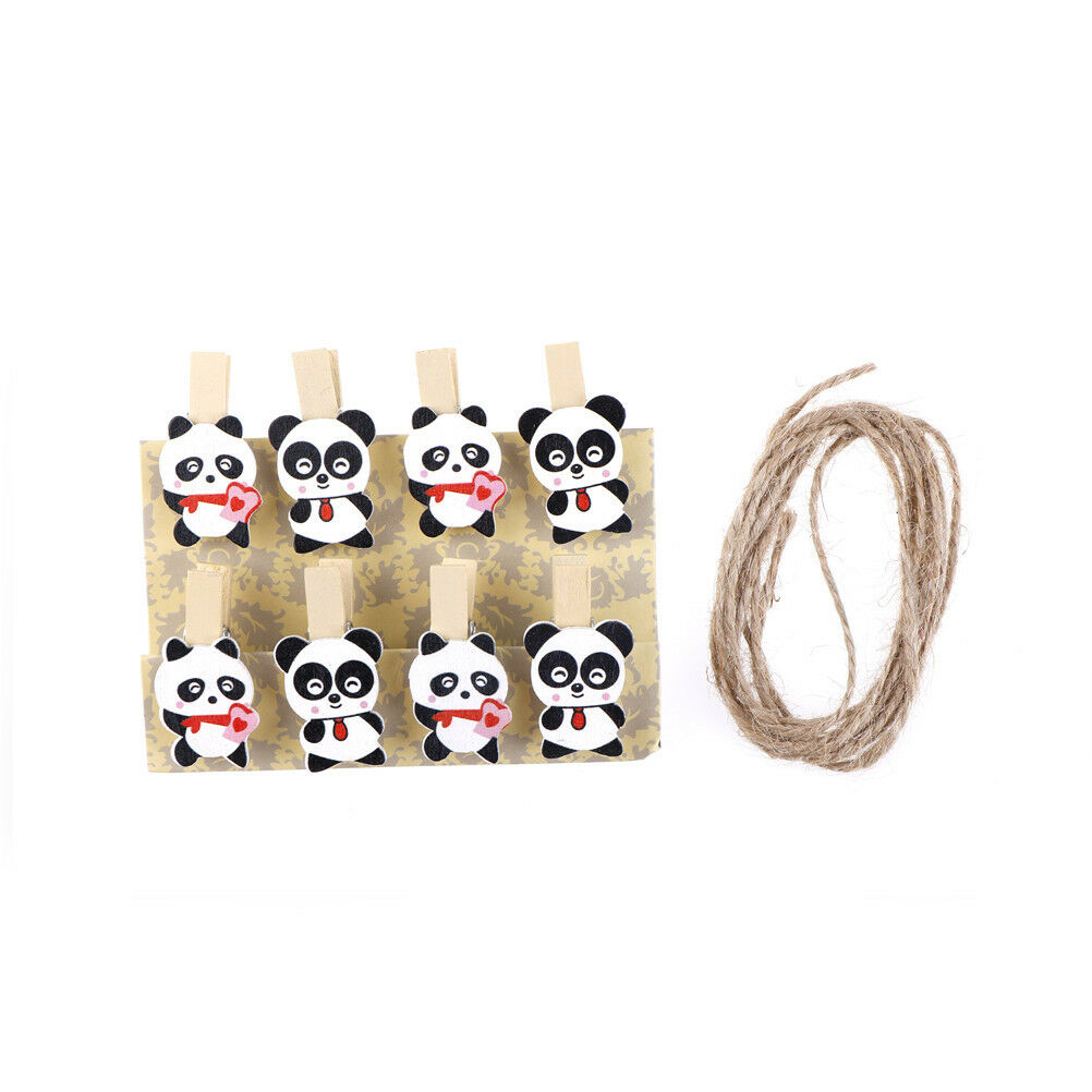 8pcs/lot Cartoon panda Wood Clip Photo Paper Clip Craft Decor with Hemp R.l8