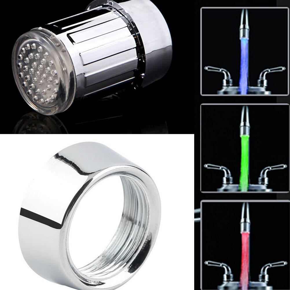 Water Glow Shower 3 Color Changing LED Tap Faucet Light Temperature Sensor LAUWF