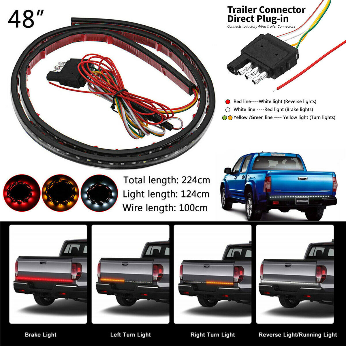 48 inch  LED  Rear Tailgate Brake Light Bar waterproof led strip tape Truck SUV