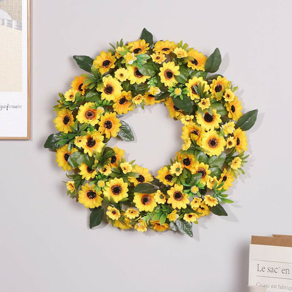 Artificial Sunflower Wreath 20'' Welcome Lifelike Garland Wreath Decoration