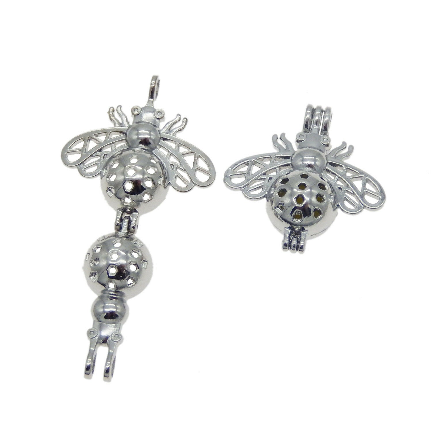1PC White K Plated Alloy Hollow Bee Locket Aromatherapy Diffuser Pendant Jewelry