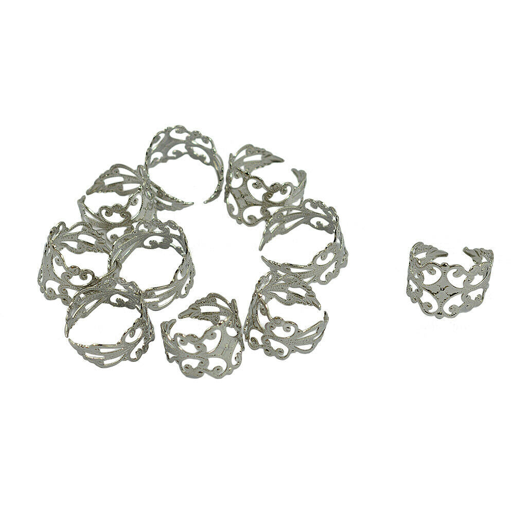 20 Pieces Adjustable Brass Blank Stamped Flower Ring DIY Making