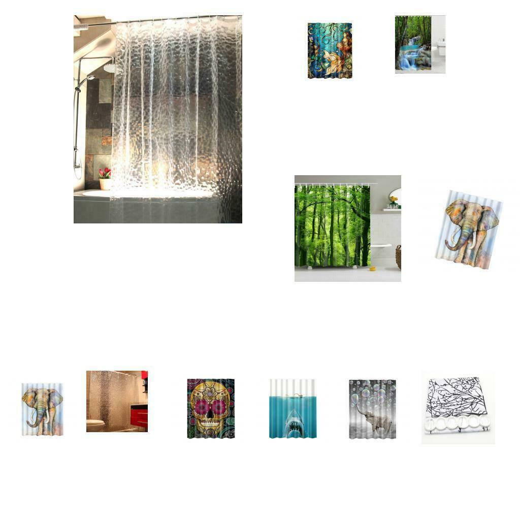 Polyester Waterfalls Nature Landscape Shower Curtain Hook Set Washable