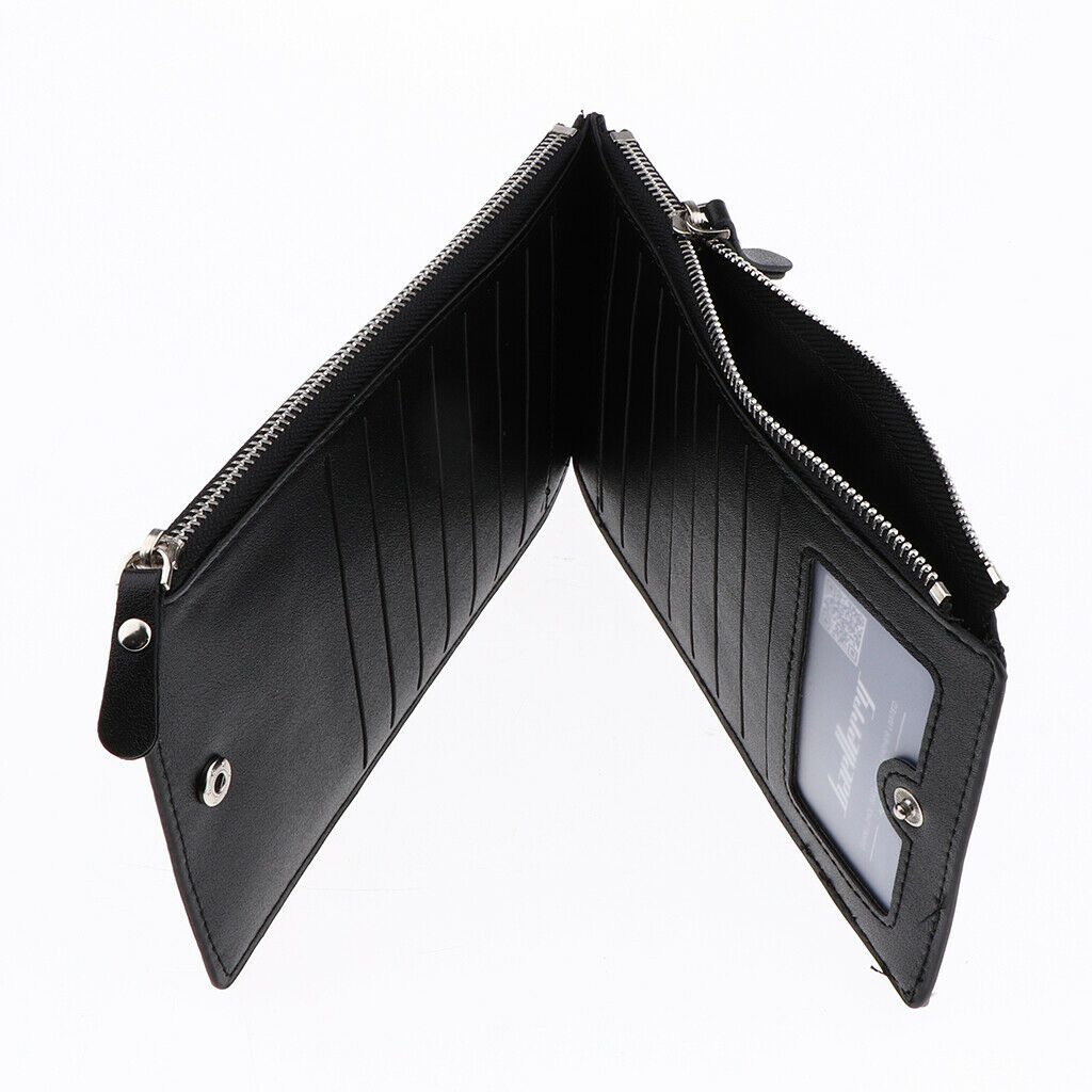 Men's Long Bifold Walllet Card Holder Thin Purse with Zipper Pocket Black