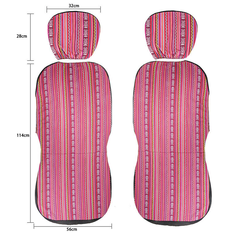 4Pcs/Set Car Truck Front Seat Cover + Headrest Cover Kit Universal Ethnic Fabric