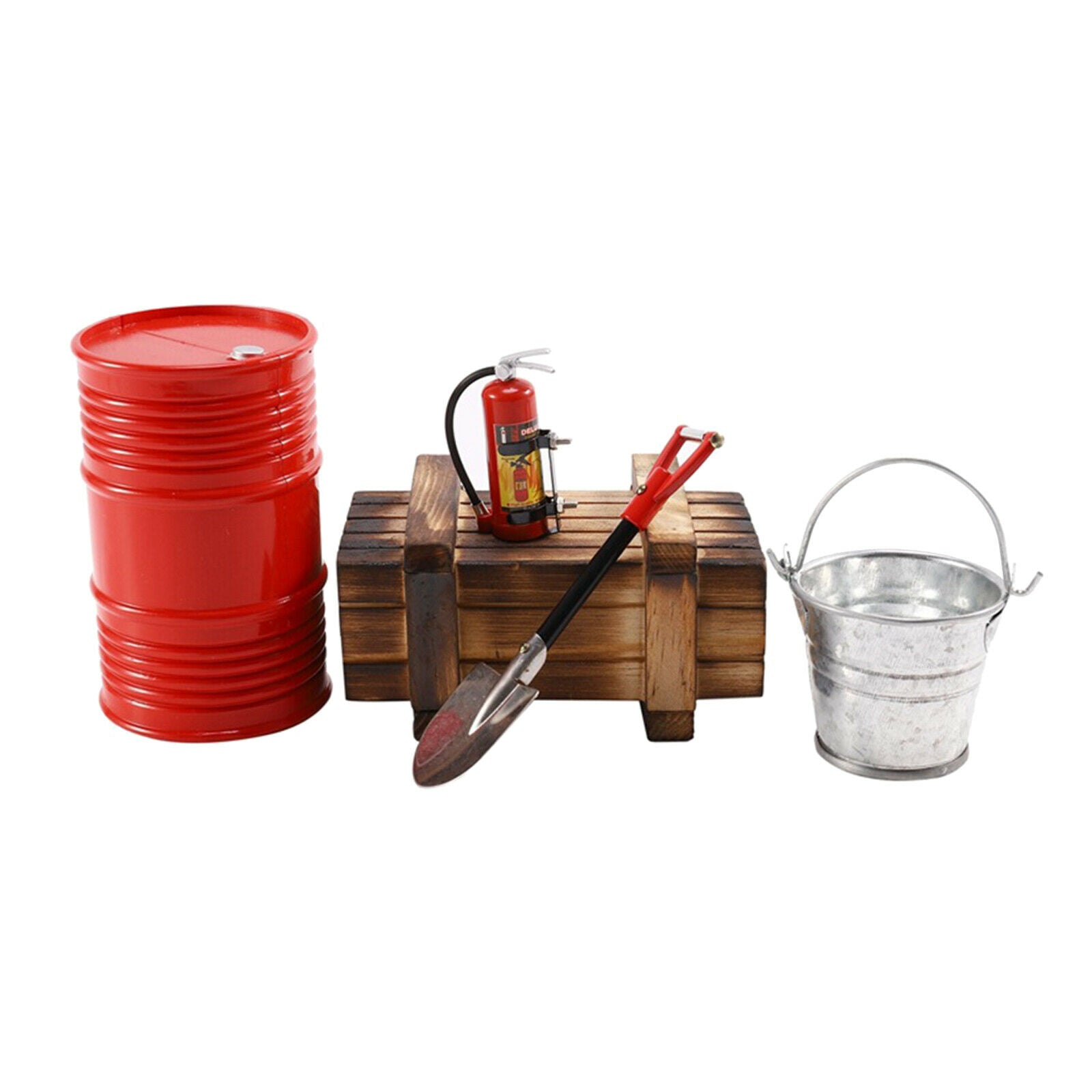 Wooden Box Oil Drum Fire Extinguisher Kit for 1:10 RC Crawler Car TRX6