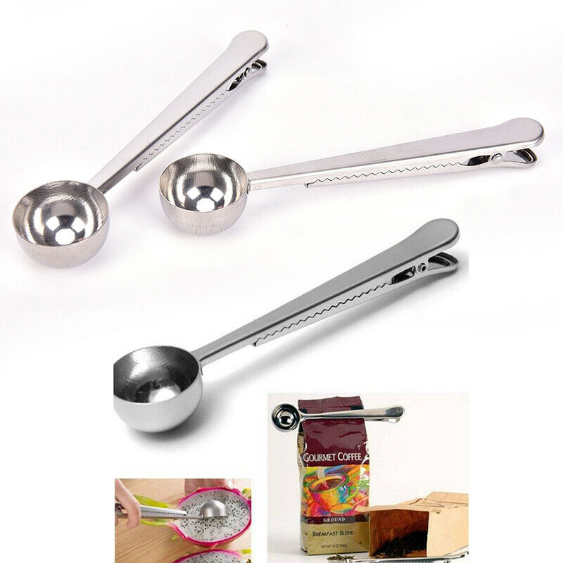 1x Coffee Scoop With Clip Multifunction Stainless Steel Coffee Measuring Spoo CH