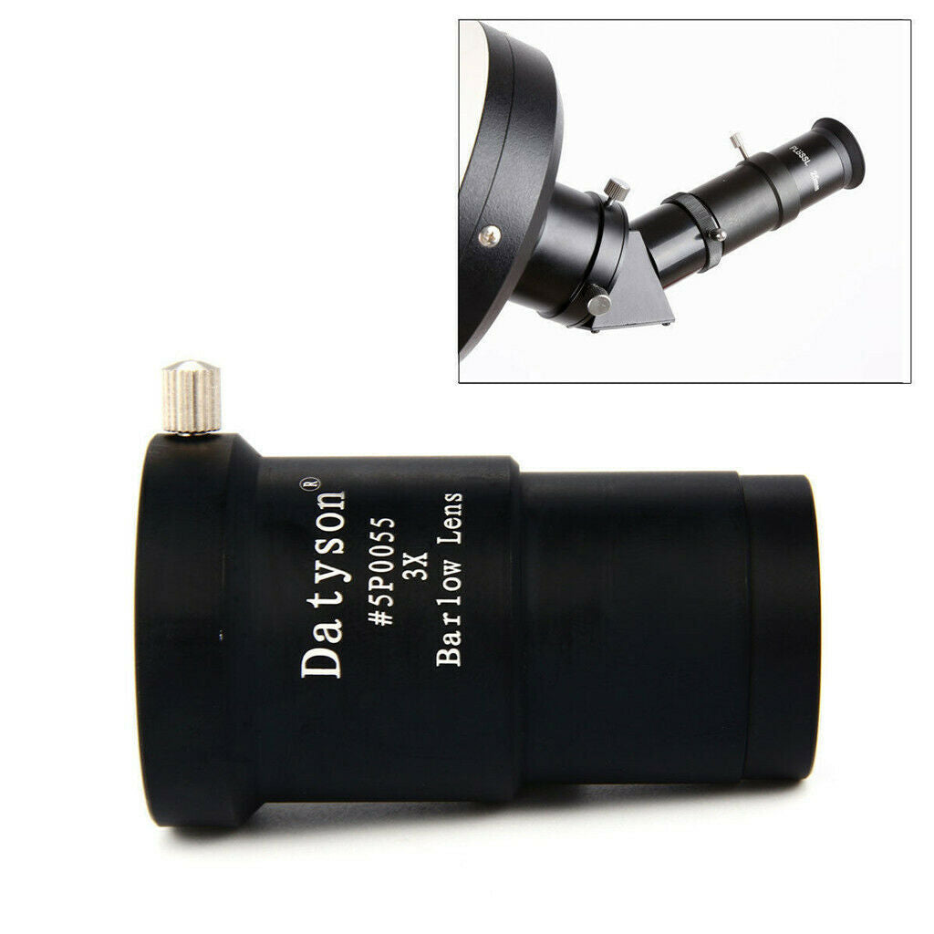 1.25” 31.7mm 3X Magnification Metal Barlow Lens for Telescope Eyepiece Black