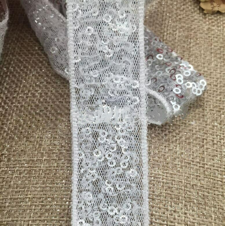 5 Yards Sequined lace Net gauze embroidery lace Trims Sewing clothing 25mm