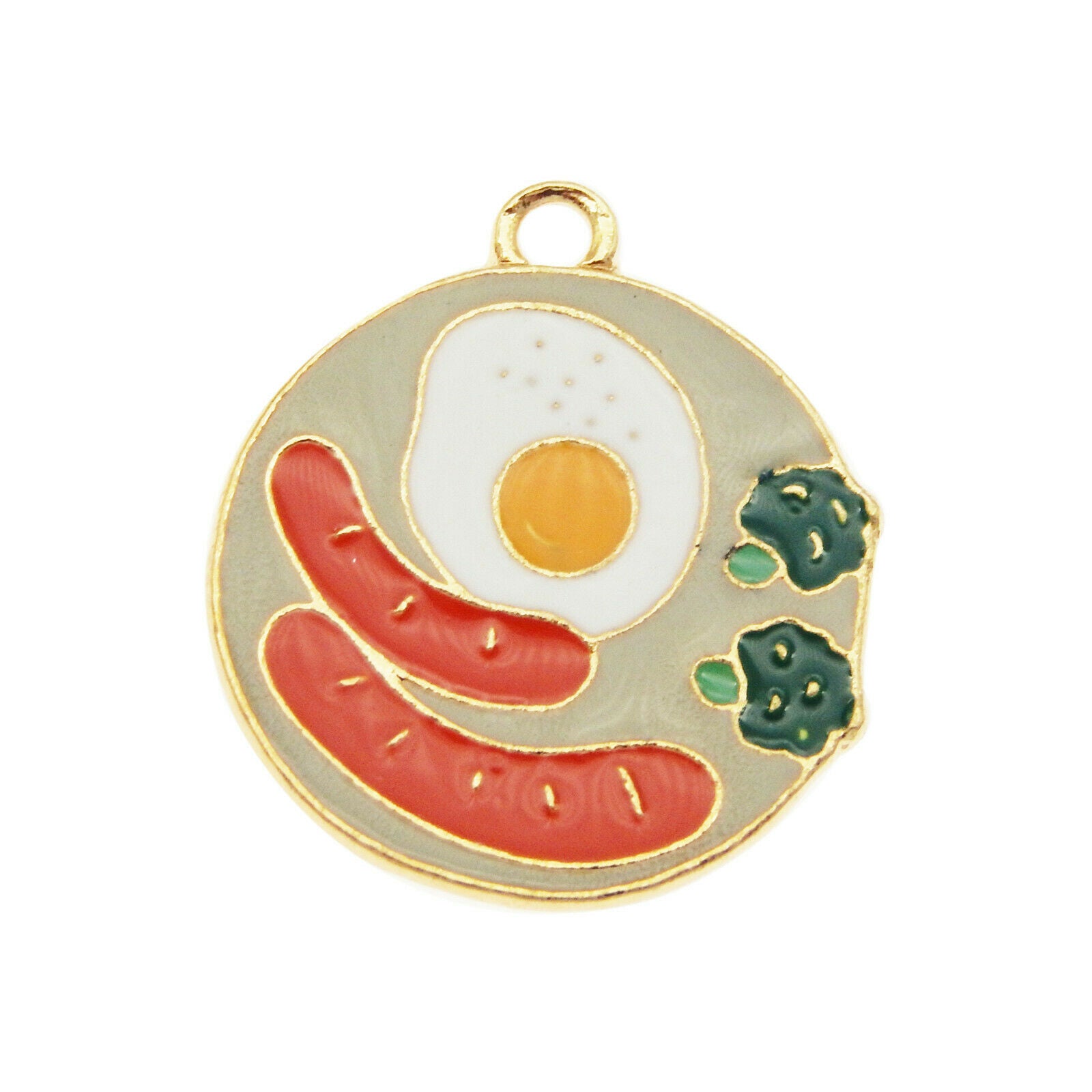 12PCS MultiColor Enamel 22x20mm Breakfast Sausage Egg Charms Pendant DIY Crafts