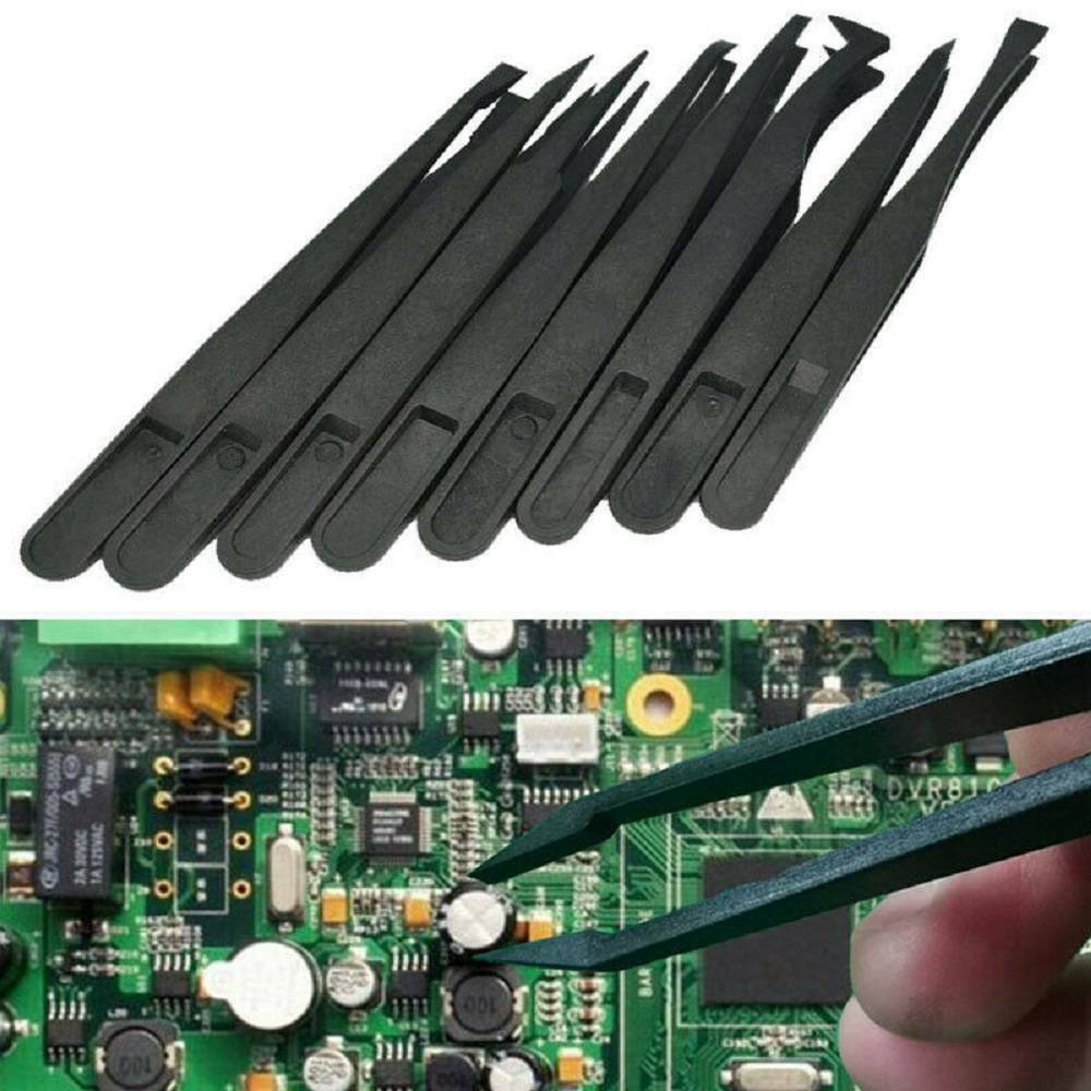 Useful 8PCS Tweezer ESD Anti-static Tweezers Maintenance Repair Plastic Tool Kit