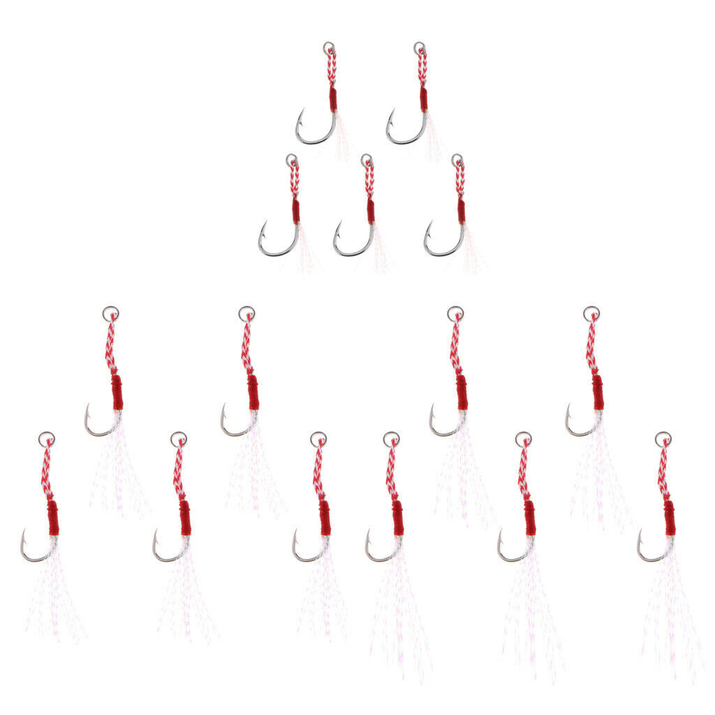 15x Saltwater Jigging Assist Hook Solid Ring Deep Sea Fishing Hook 10/11/20#