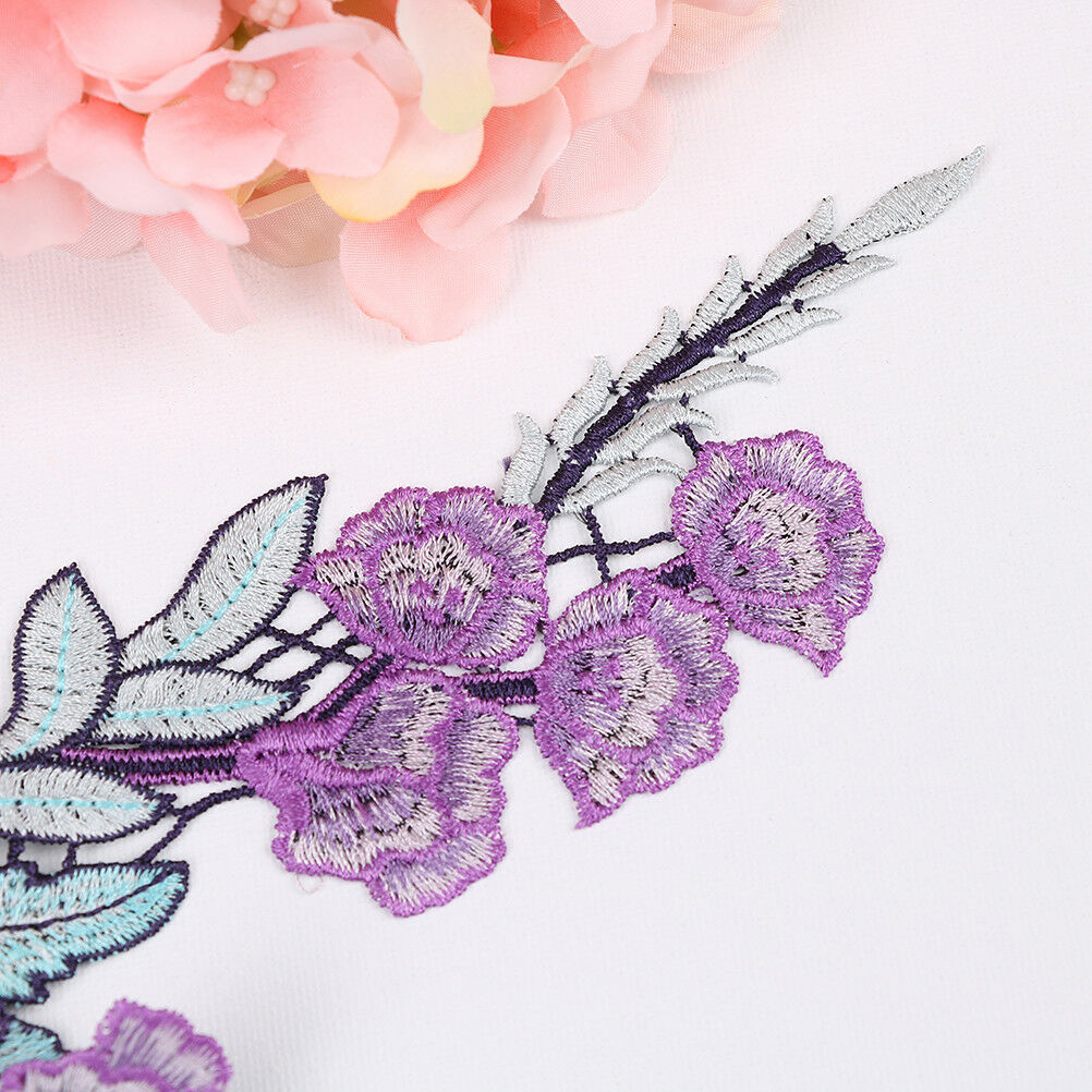 2x purple flower embroidery patches for clothes applique embroidery colla.l8