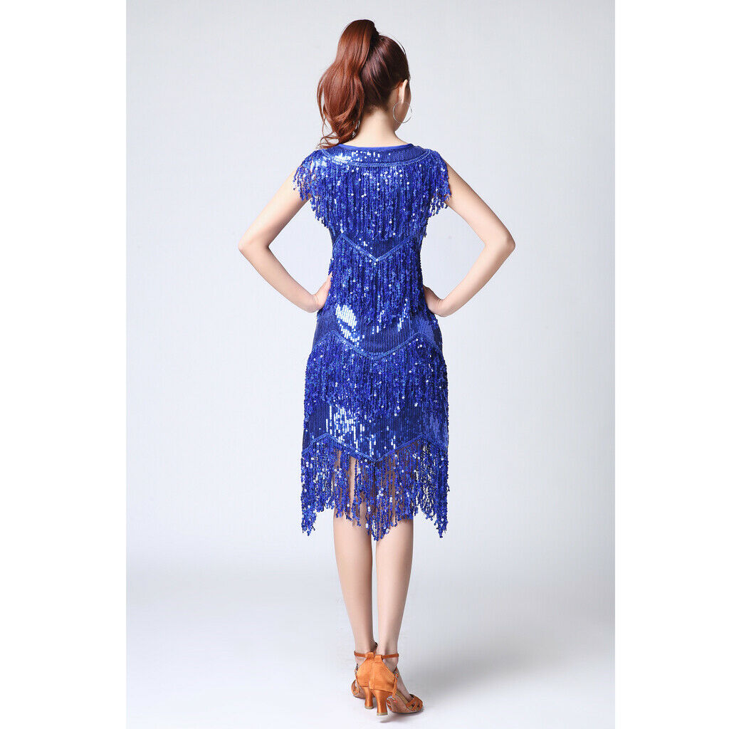 Women Latin Tango Ballroom Dance Costume Sequins Tassel Skirt L Black