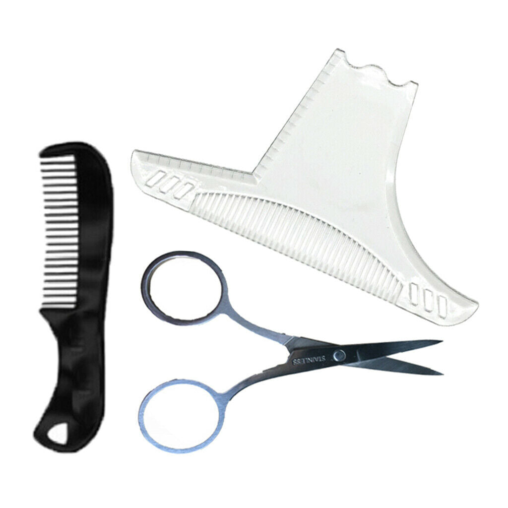 Premium Beard Shaping Template w/Inbuilt Comb w/Beard Combs & Scissor Set