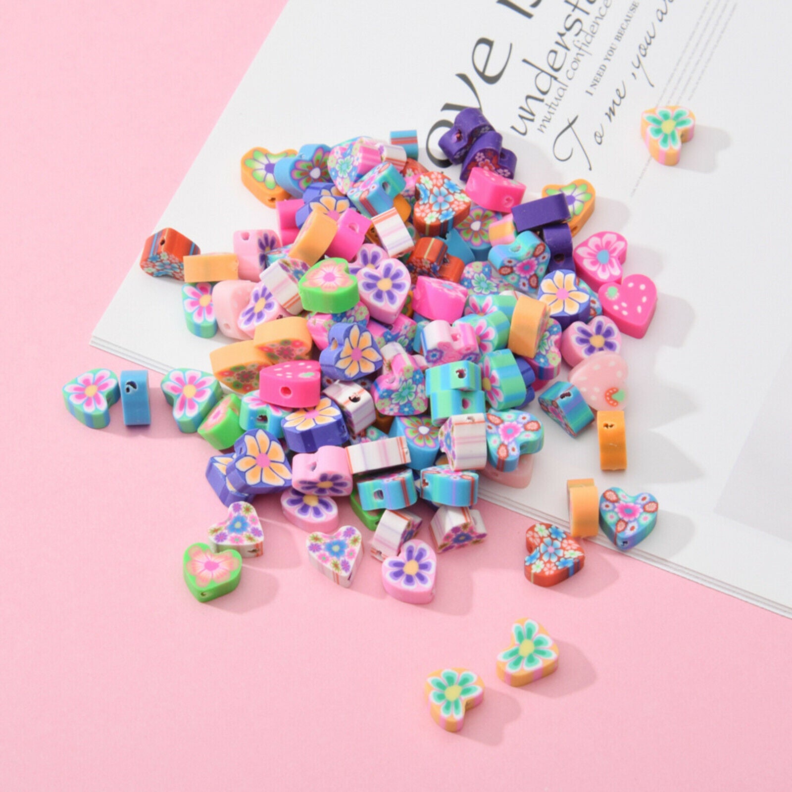 100 Pieces Heart Shaped Beads for Jewelry Making Bracelets DIY Soft Pottery