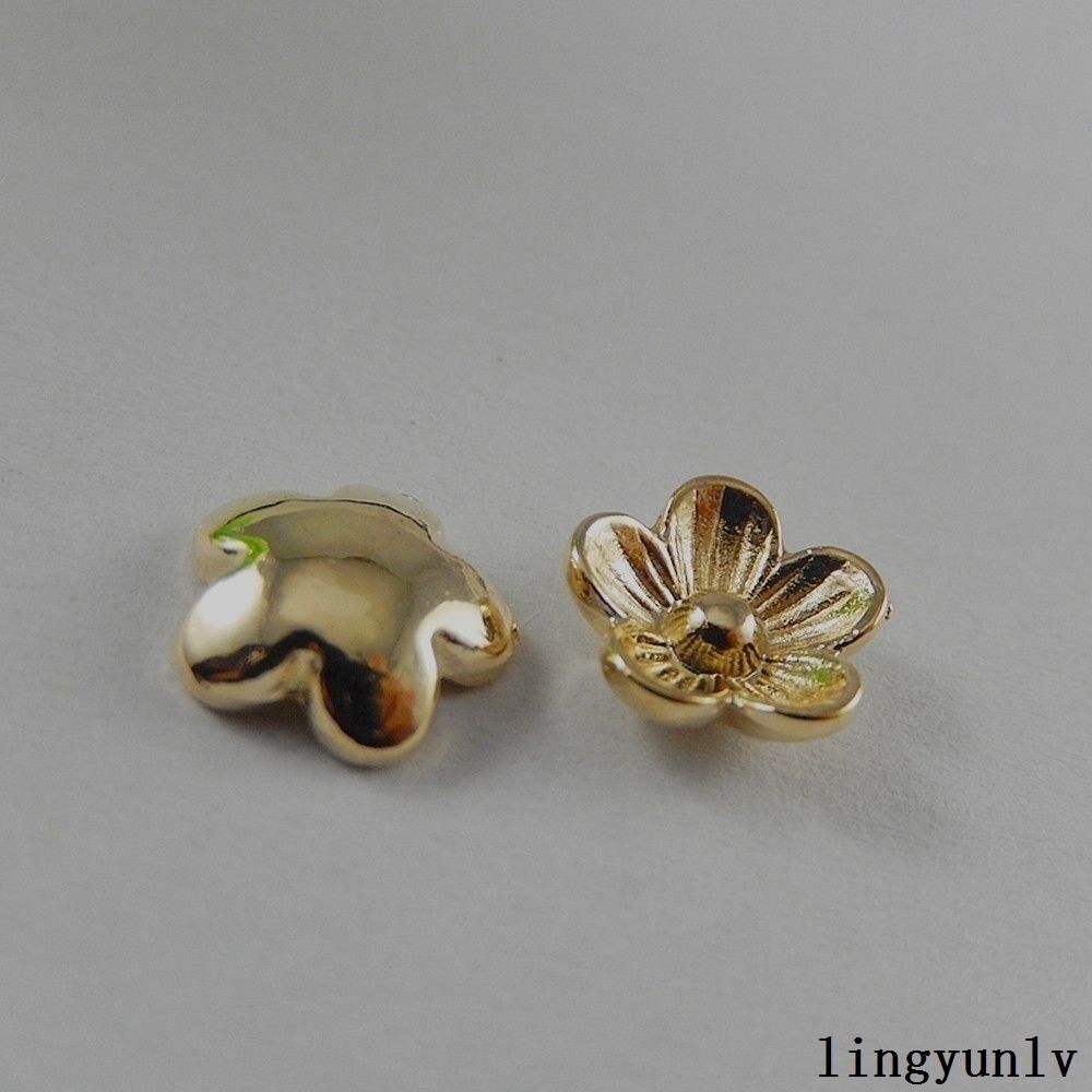 40 pcs Golden Alloy Five Petals Flower Embellishment Jewelry Art Craft 9x9x2mm