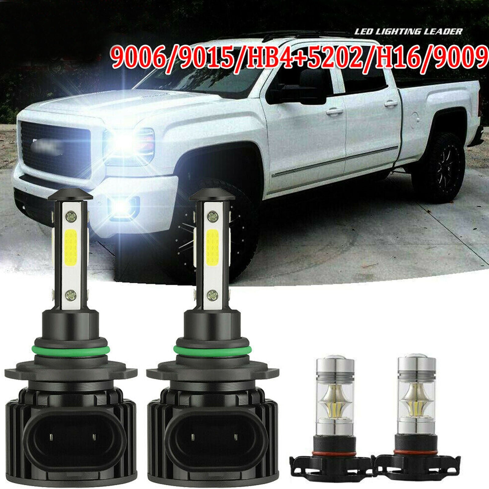 For 2014 2015 GMC Sierra 1500 6000K 9012 LED Headlight + 5202 Fog Light Bulbs 4x