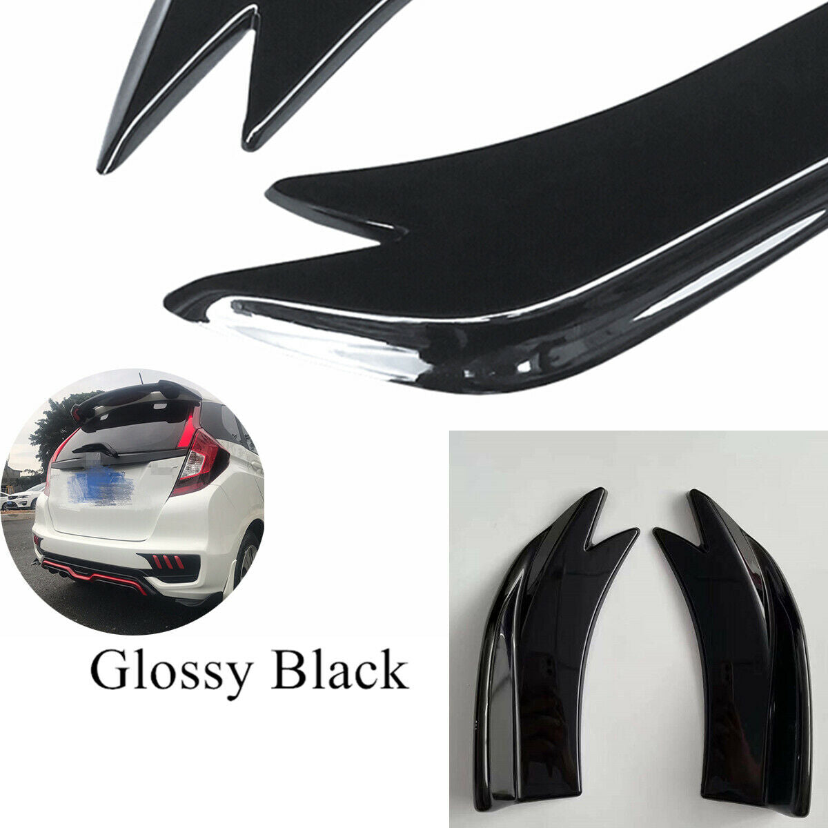 2 Pieces Glossy Black Car Rear Bumper Rear Lip Wrap Angle Splitters With Screws