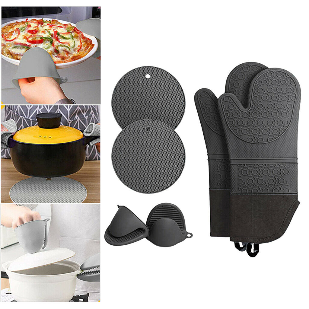 Silicone Oven Mitts and Pot Holders Heat Resistant with Cotton Quilted Liner