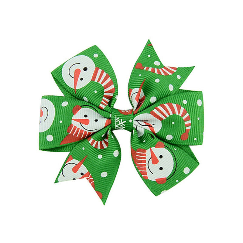 6Pcs Girl Christmas Holiday Gift Snowflake Ribbon Hair Bows Clip Girl Hairpin Rf