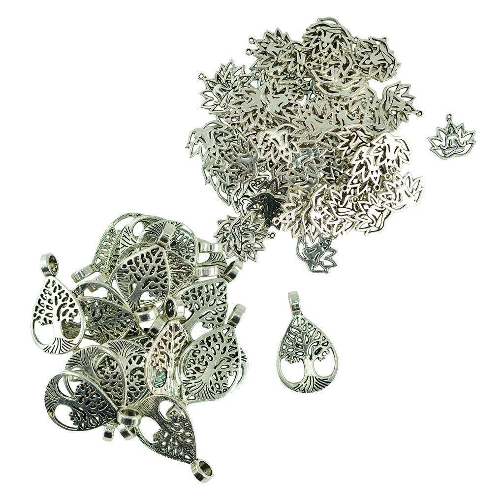 70pcs Filigree Yoga Lotus Flower Charms & Tree Of Life Pendant DIY Crafts