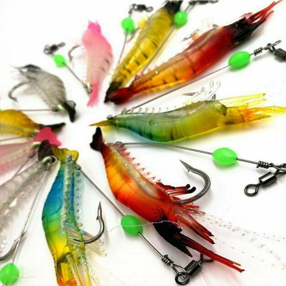 6pcs Soft Shrimp Artificial Bait Luminous Silicone Prawn Fishing Lures Hook Bait