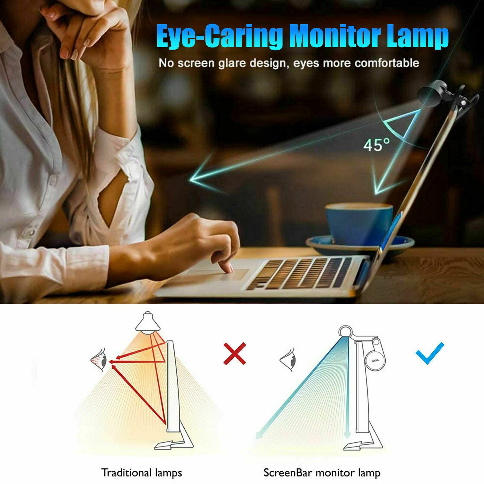 LED Desk Lamp USB Computer Laptop Monitor Screen Clamping Light Bar Office Home