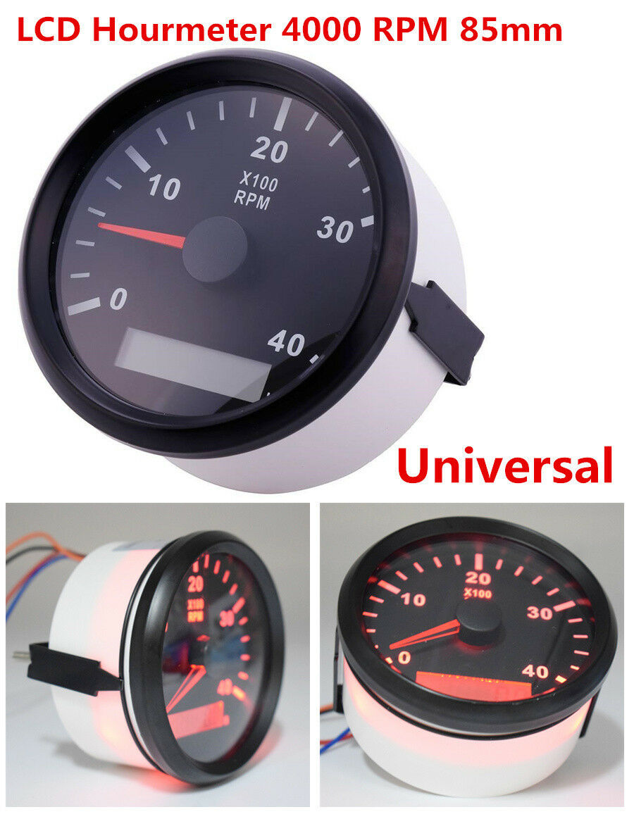 12/24V Auto Car Marine RPM Tachometer Gauge LCD Tacho Hour Meter 0-4000 RPM 85mm