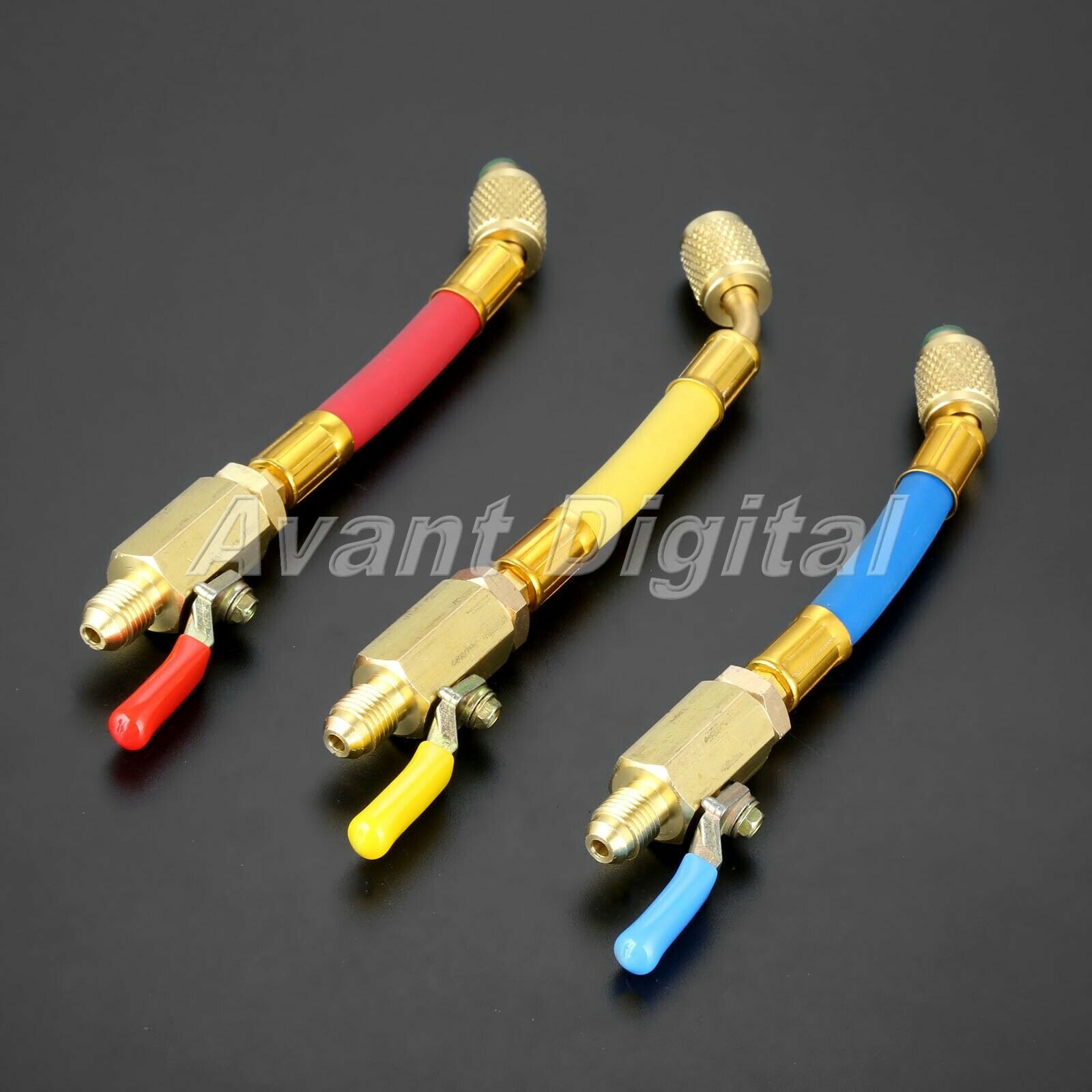 3Pcs 1/4" SAE R134A Refrigerant HVAC AC Charging Hoses with Ball Valve 7"