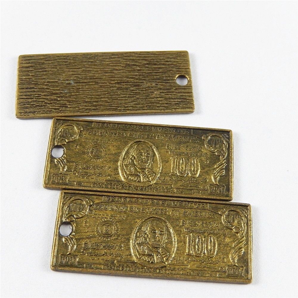 10 pcs Antiqued Bronze Banknote Alloy Charm Pendant Jewelry DIY Craft 42*18*1mm