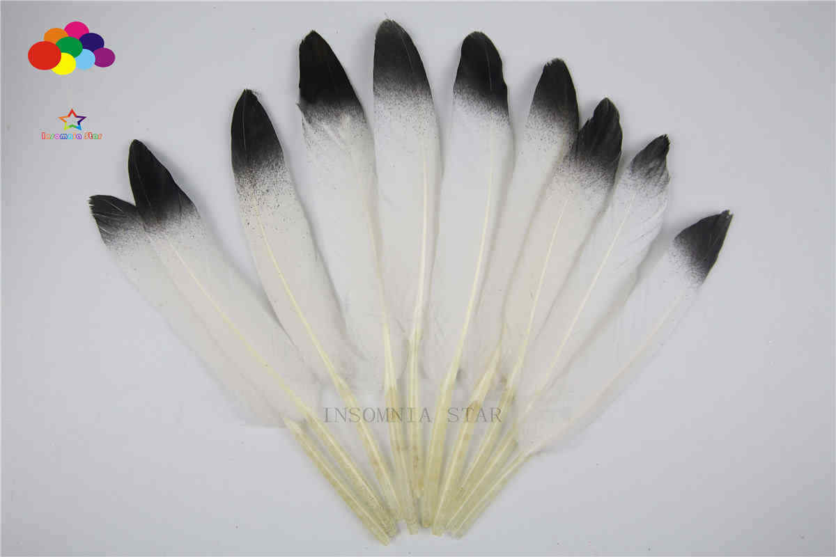 New 100pcs Beautiful white Black Pattern Duck feather 10-15cm / 4-6 inches
