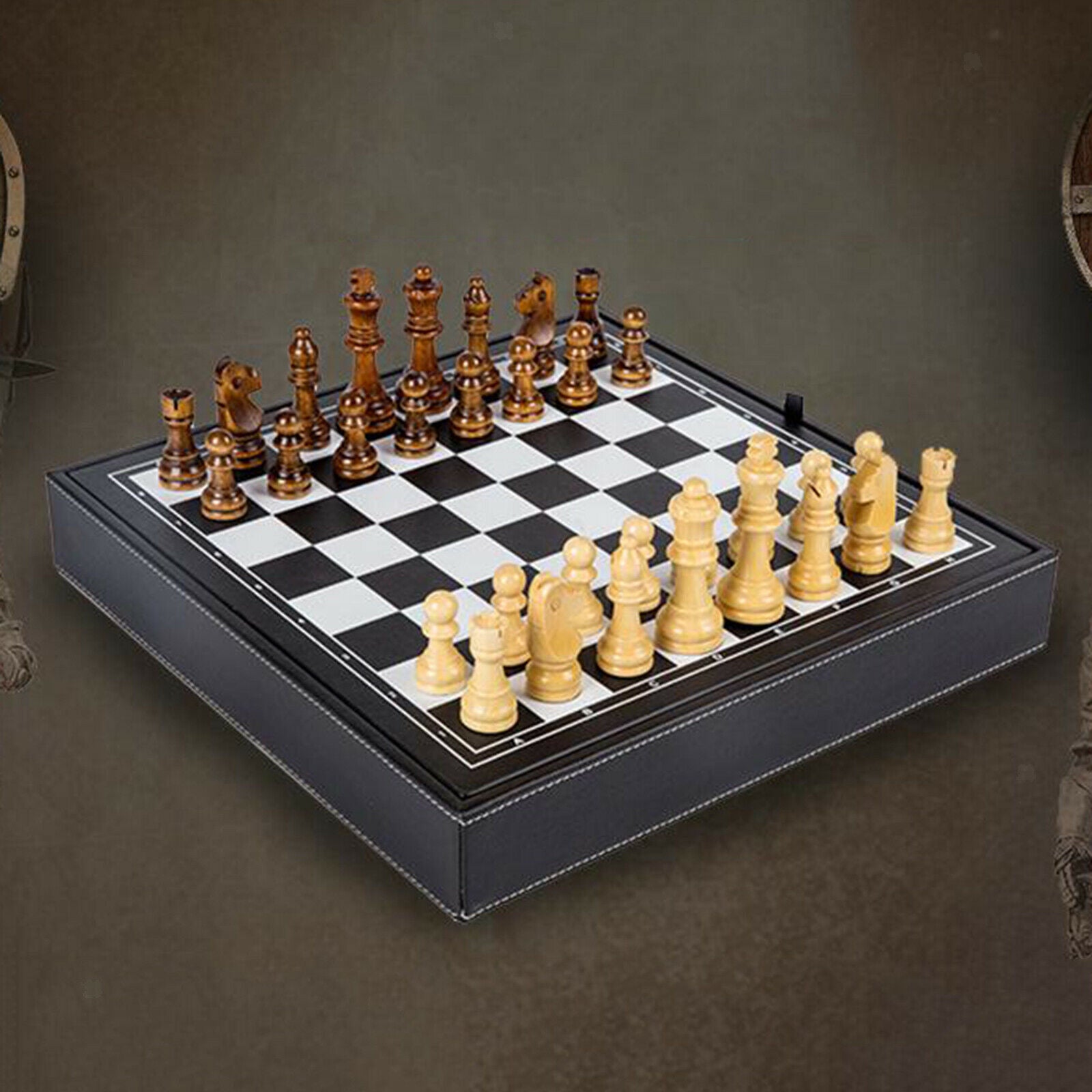Portable Wooden Chess Set Travel Chessboard and Storage Slots for Family Fun