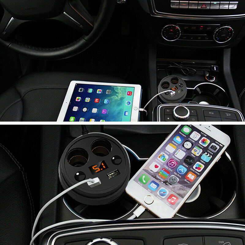 Unviersal 3.1A Dual USB Charger LED Voltage Current Display 2x Cigarette Lighter