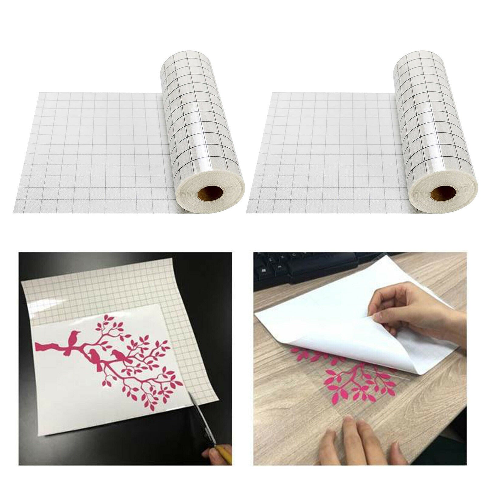 2Roll Clear Vinyl Transfer Paper Tape Black Alignment Grid 12 x 60'' for Cricut