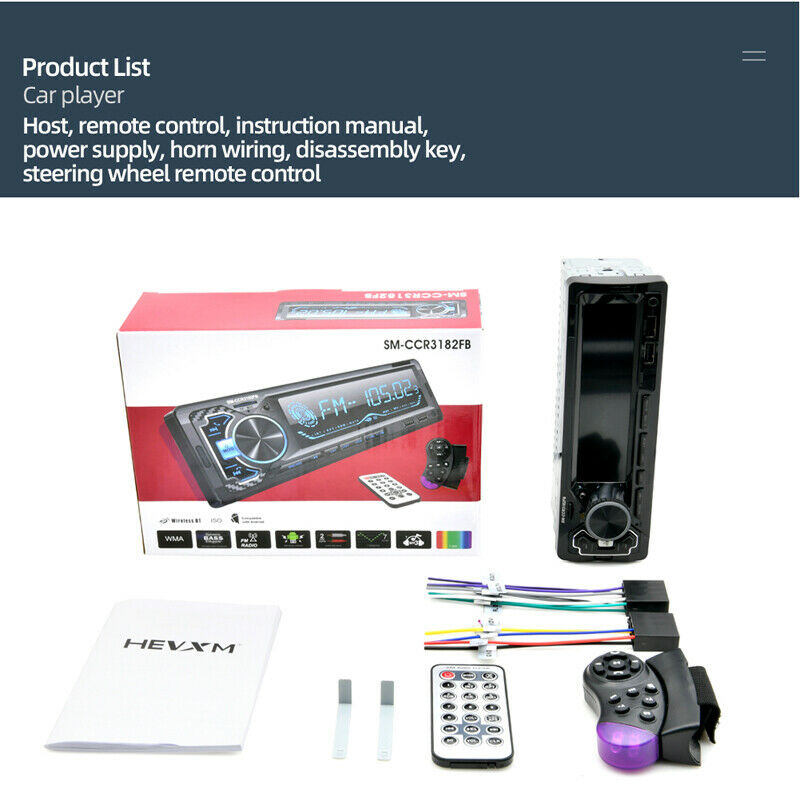 4-Channel Bt Radio Audio Car Stereo MP3 Player Remote Control USB w/ Microphone