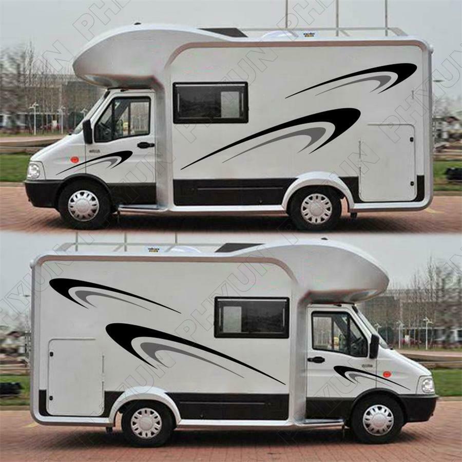 Universal Car 2 Side Body Stickers Black + Grey Wave Style For Camper RV Trailer