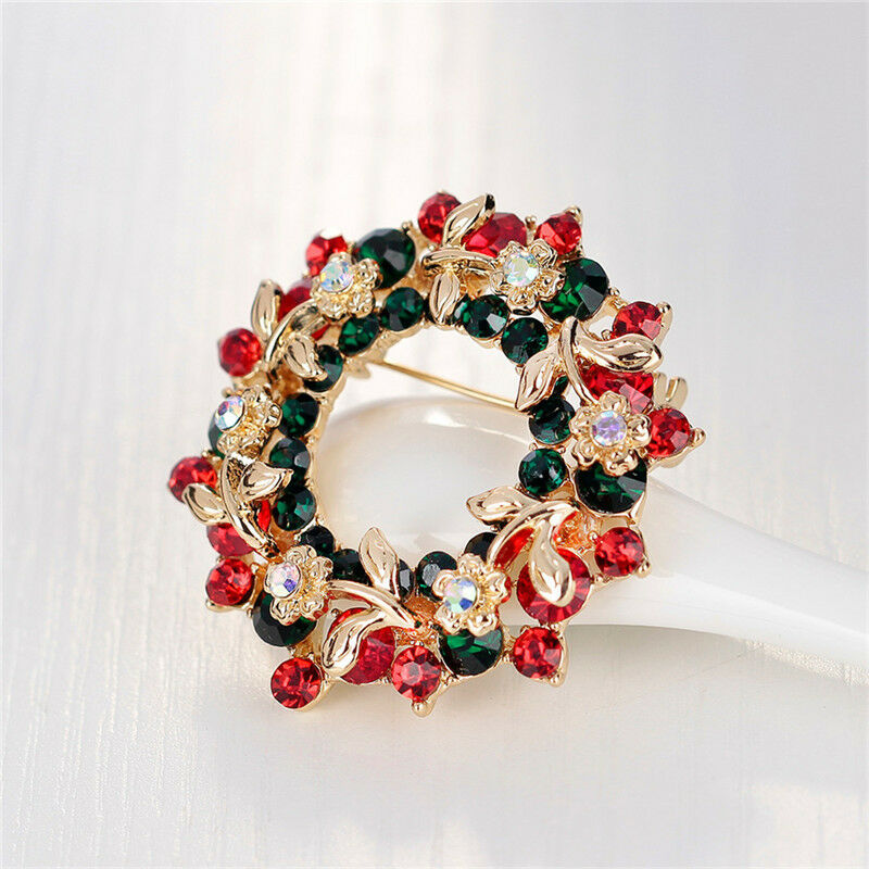 Hot Crystal Jewelry Round Garland Christmas Brooch Pin Party Gifts Santa C Qx