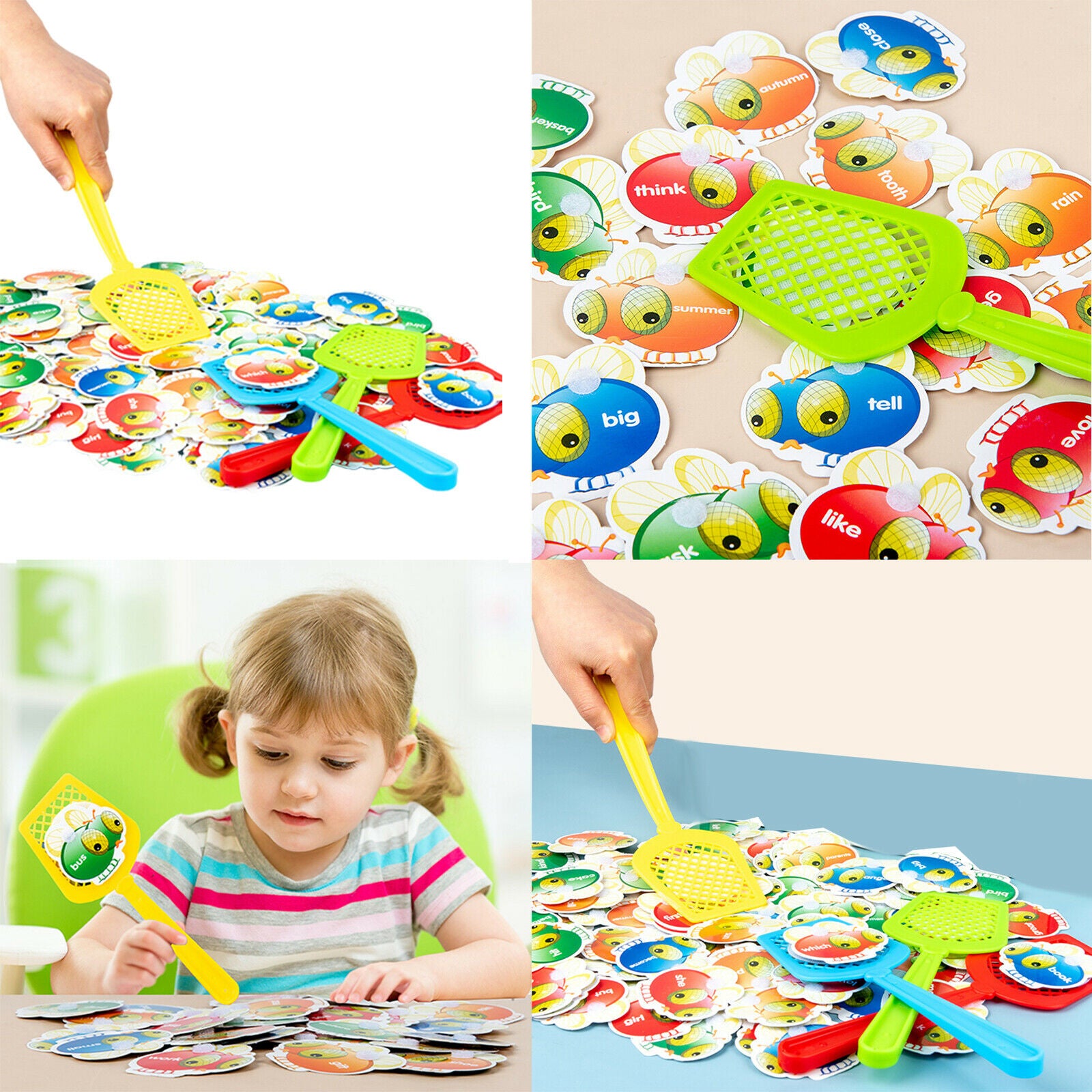 Fly Swatter Toys Sight Word Game Kindergarten for School with 4 Fly Swatters