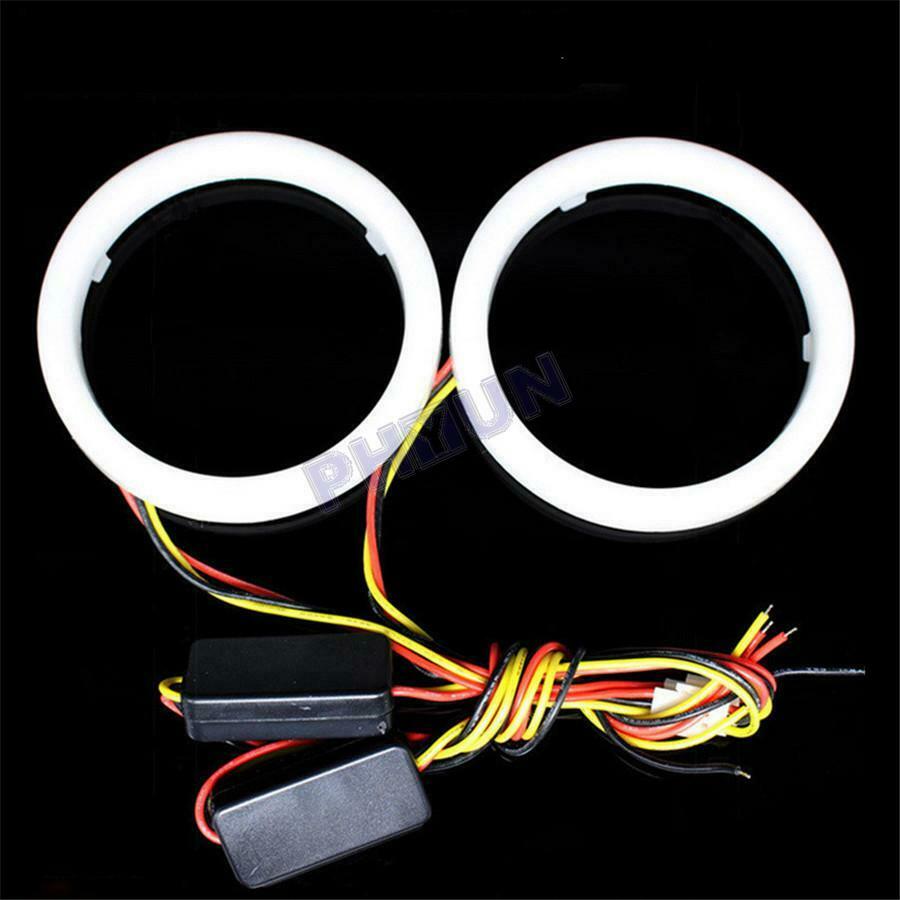 2Pcs Car White Amber 60MM LED Angel Eyes Halo Rings Headlight DRL Light Retrofit