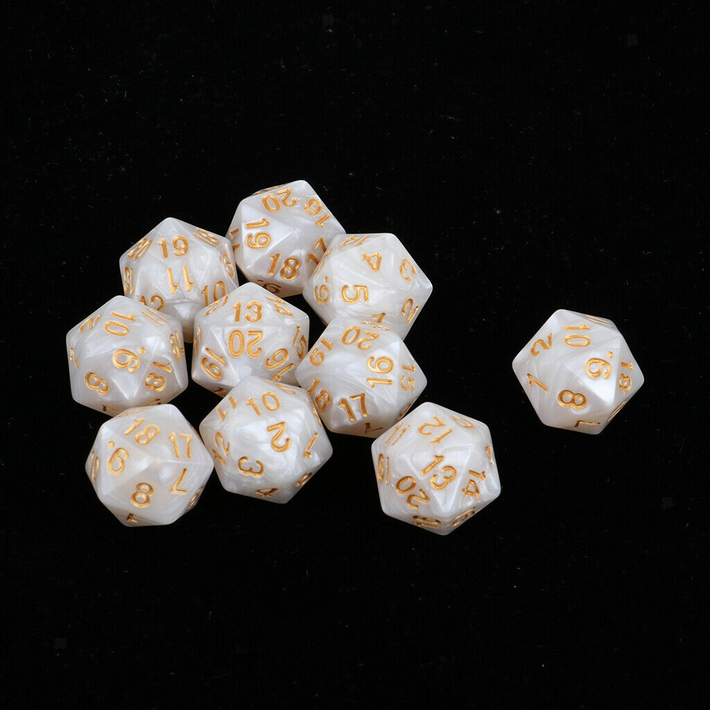 10 Pack of Twenty Sided Dice D20 Playing D&D RPG Party Games Dices White